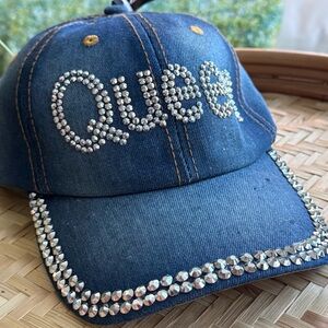 NWT! “Queen” Denim Baseball Cap Sparkly Studs